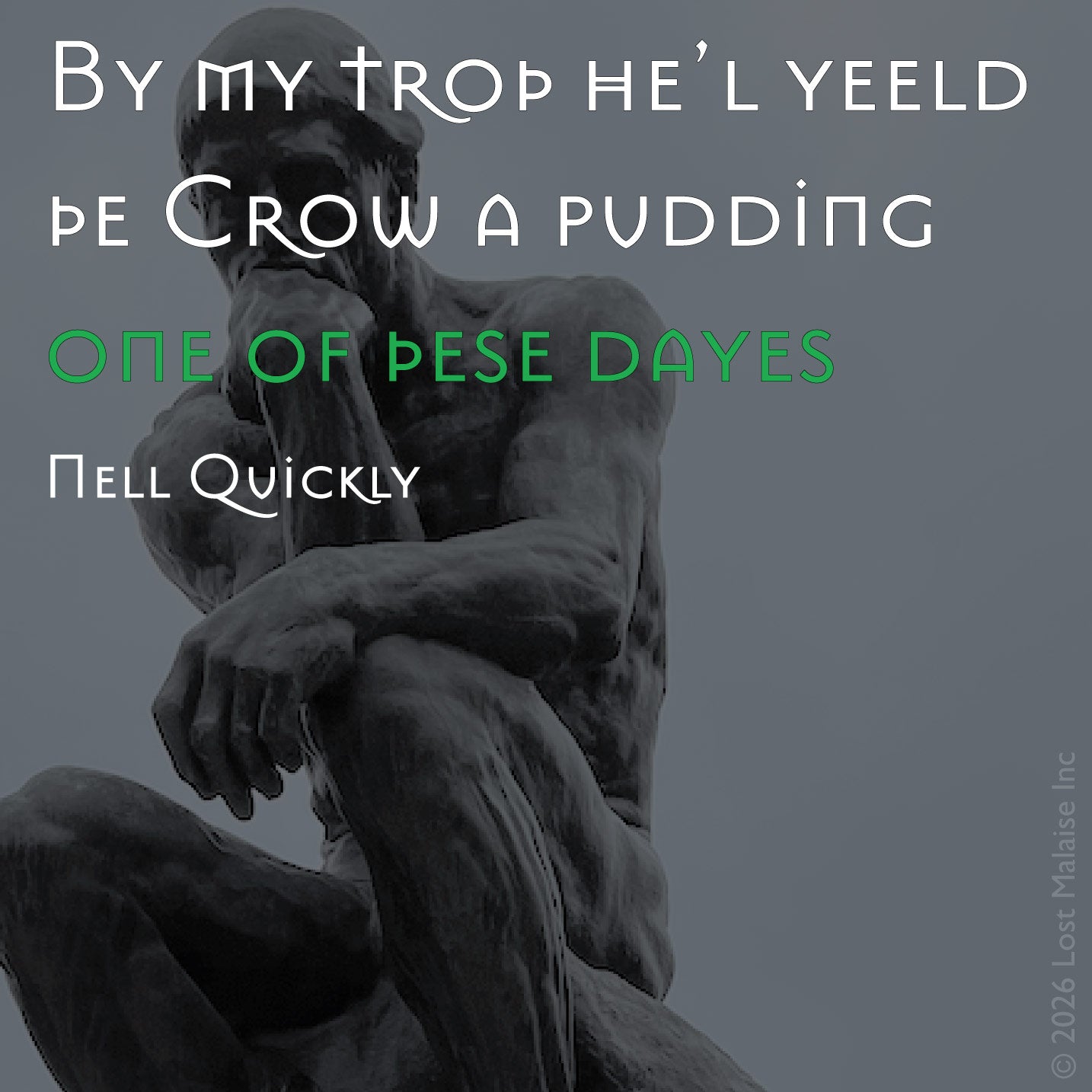Cover artwork for King Henry V in the Fifth Folio edition featuring a quotation spoken by Mistress Quickly layered over Rodin’s The Thinker against a dark gray sky.