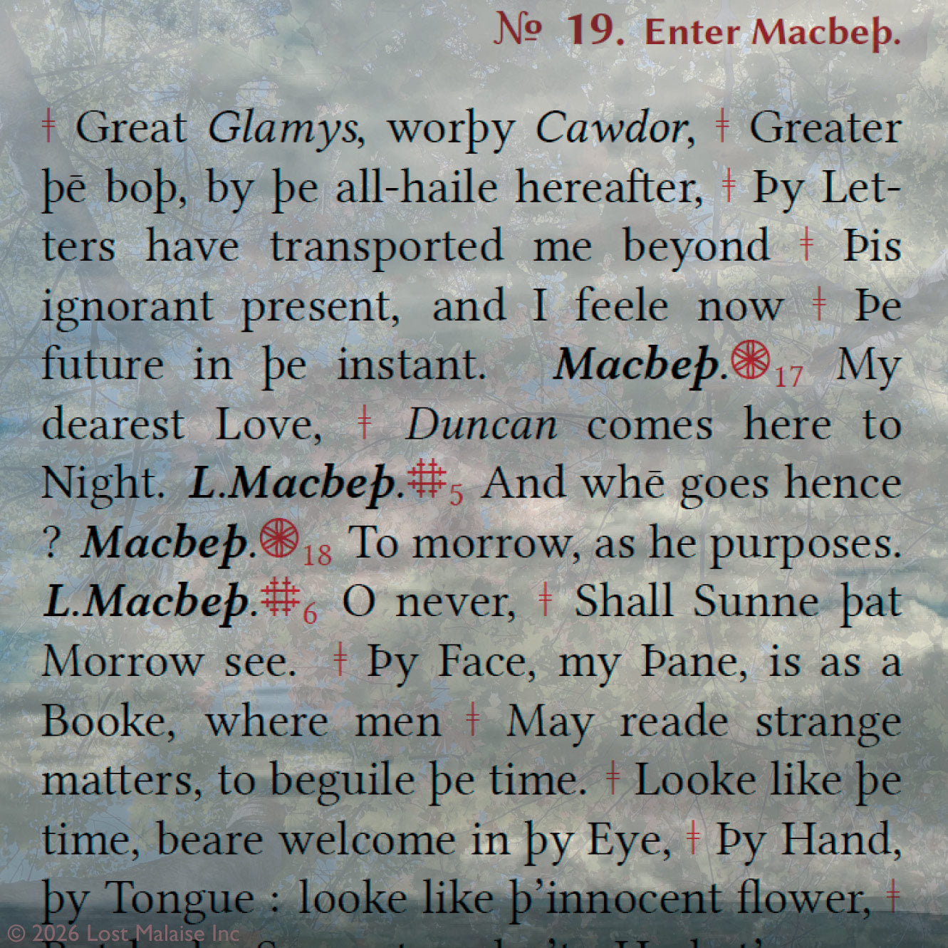 Cover artwork for Macbeth in the Fifth Folio edition featuring a mountain-top view of forest and sky superimposed against layered folio typography.
