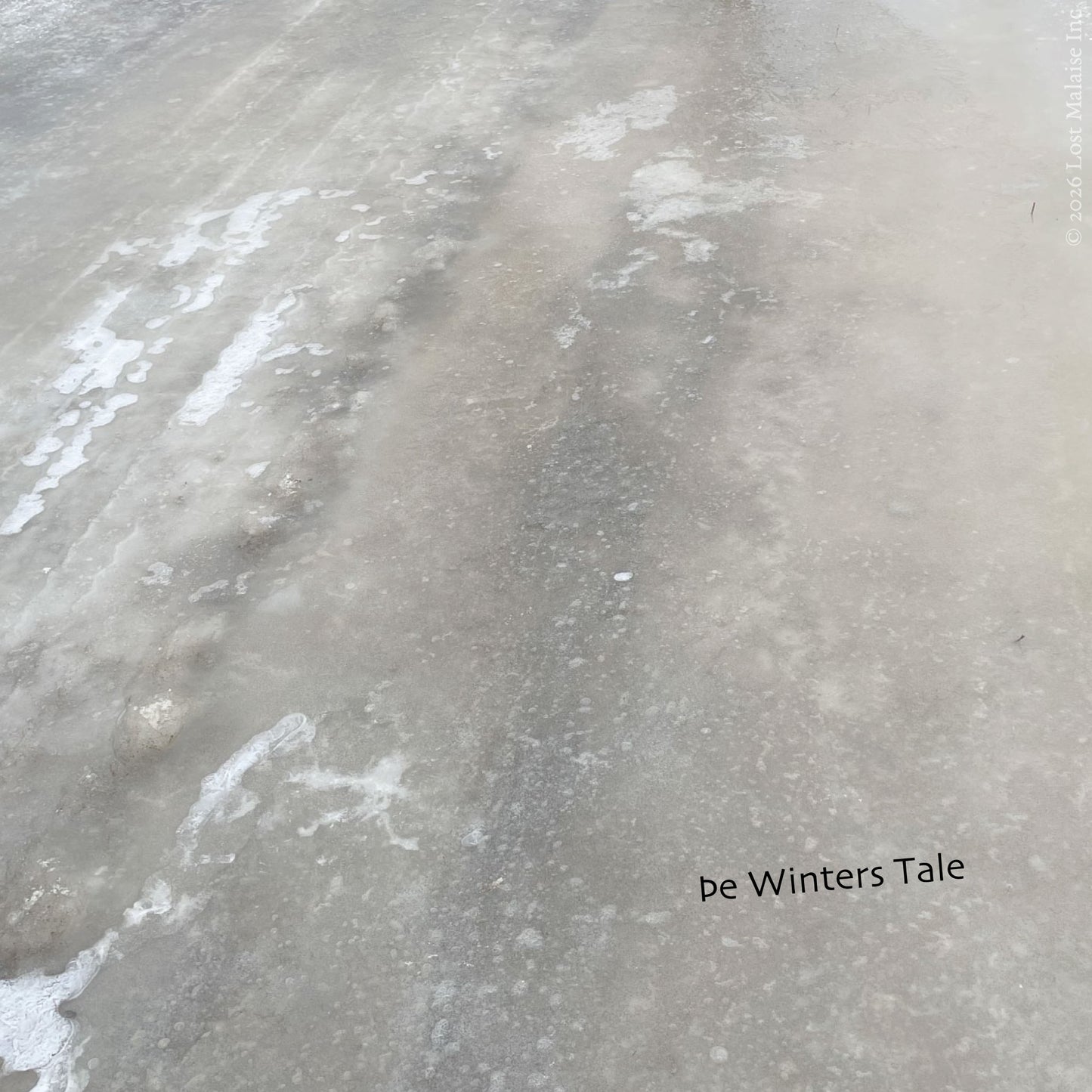 Cover artwork for The Winter’s Tale in the Fifth Folio edition featuring an old country dirt road in winter, covered in thick ice.