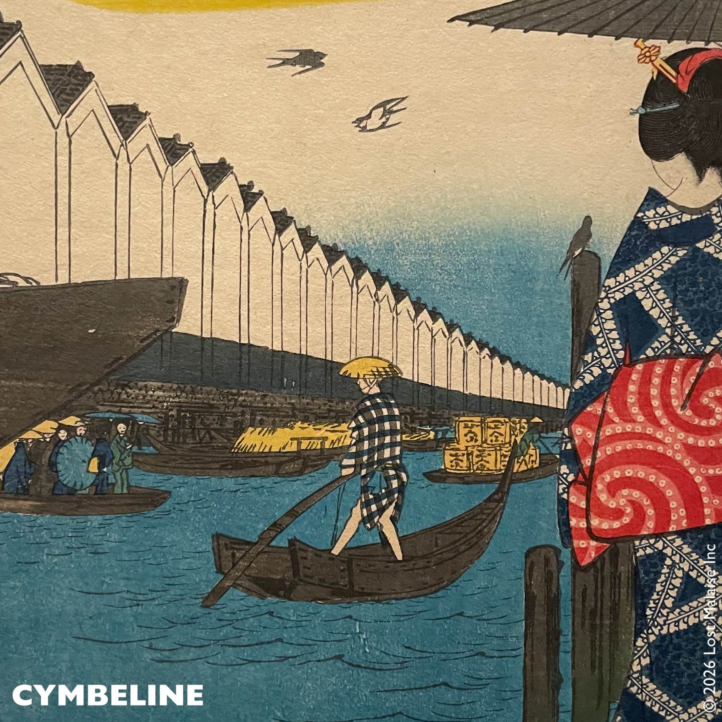 Cover artwork for Cymbeline in the Fifth Folio edition featuring imagery from One Hundred Famous Views of Edo by Utagawa Hiroshige.