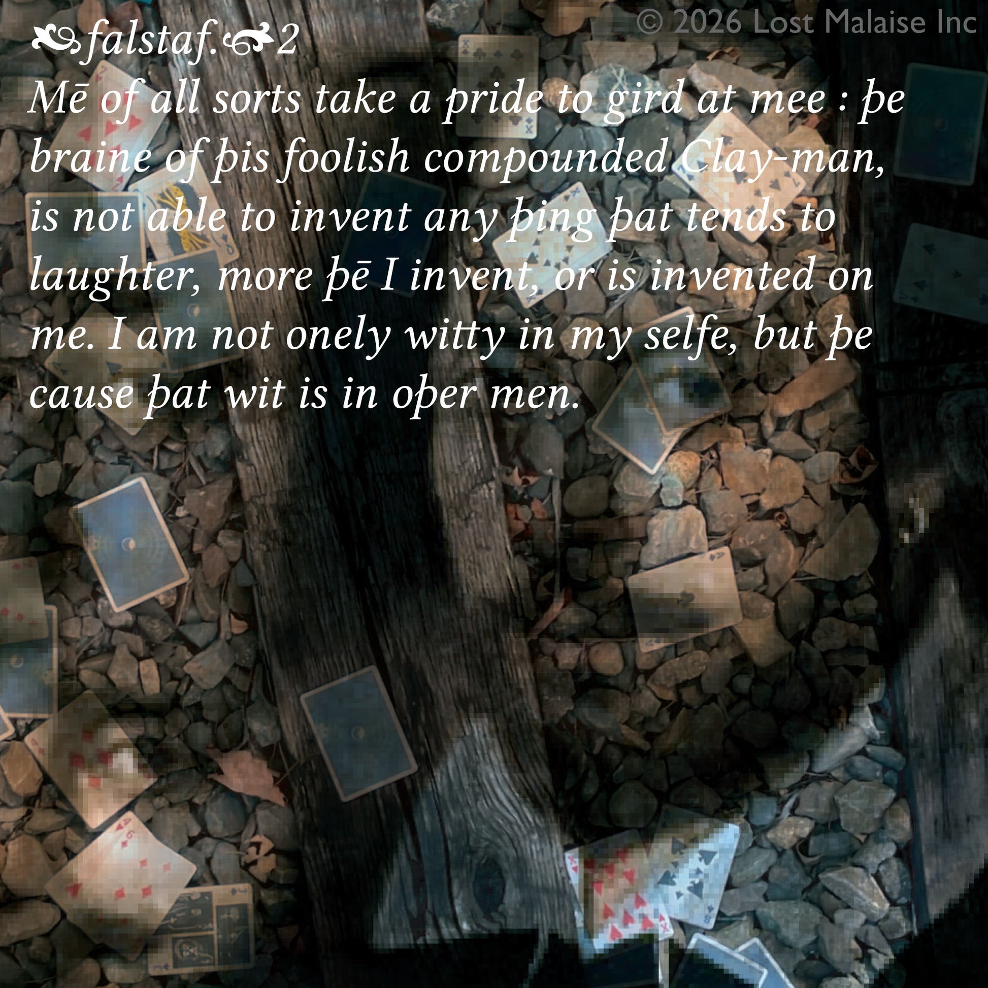 Cover artwork for King Henry IV, Part 2 in the Fifth Folio edition featuring folio typography set against a photograph of Fifth Folio playing cards strewn across train tracks with a superimposed image of Shakespeare.