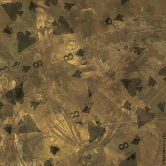 Cover artwork for the Fifth Folio playing card collection featuring drifting Eight of Spades motifs suspended within a swirling gold field, partially obscuring a submerged statue.