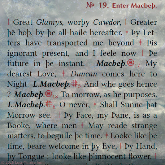 Cover artwork for Macbeth in the Fifth Folio edition featuring a mountain-top view of forest and sky superimposed against layered folio typography.