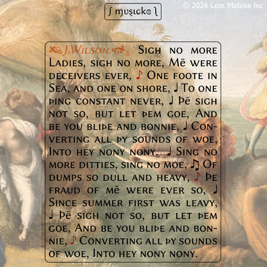 Cover artwork for Much Ado About Nothing in the Fifth Folio edition featuring layered colored folio typography superimposed against a Renaissance painting of a woman beset by a sea monster.