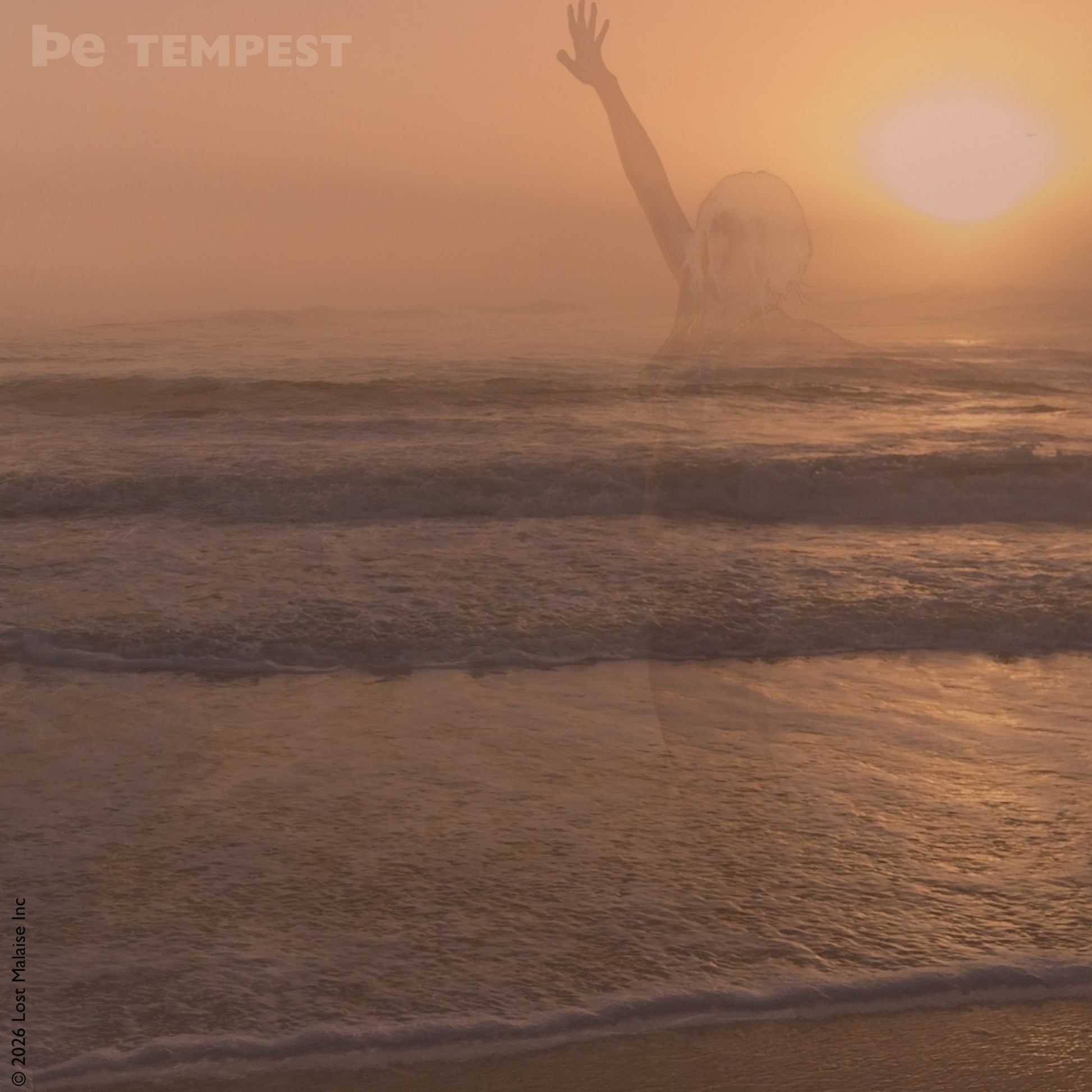 Cover artwork for The Tempest in the Fifth Folio edition featuring a spectral human figure emerging through ocean surf at sunrise.