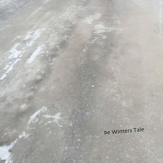Cover artwork for The Winter’s Tale in the Fifth Folio edition featuring an old country dirt road in winter, covered in thick ice.