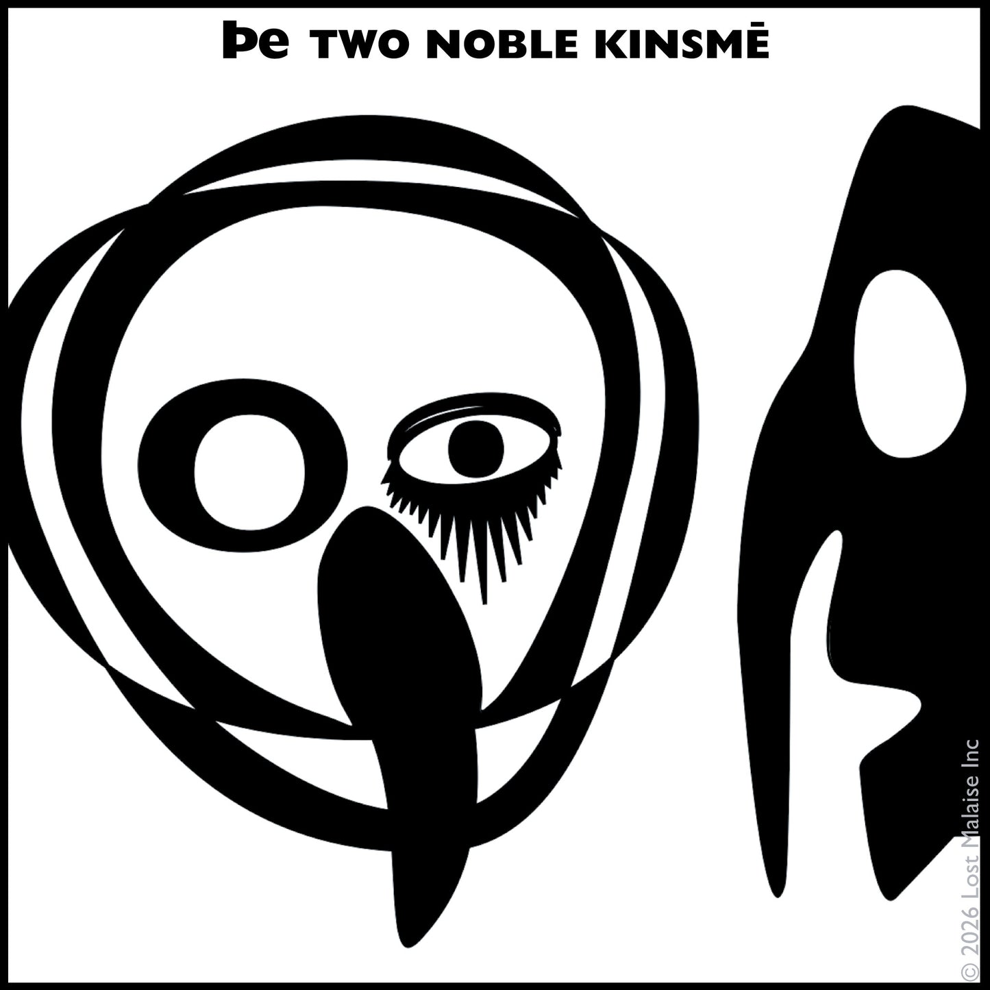 Cover artwork for The Two Noble Kinsmen in the Fifth Folio edition featuring stark black abstract figures and mask-like forms rendered in a minimalist theatrical style.